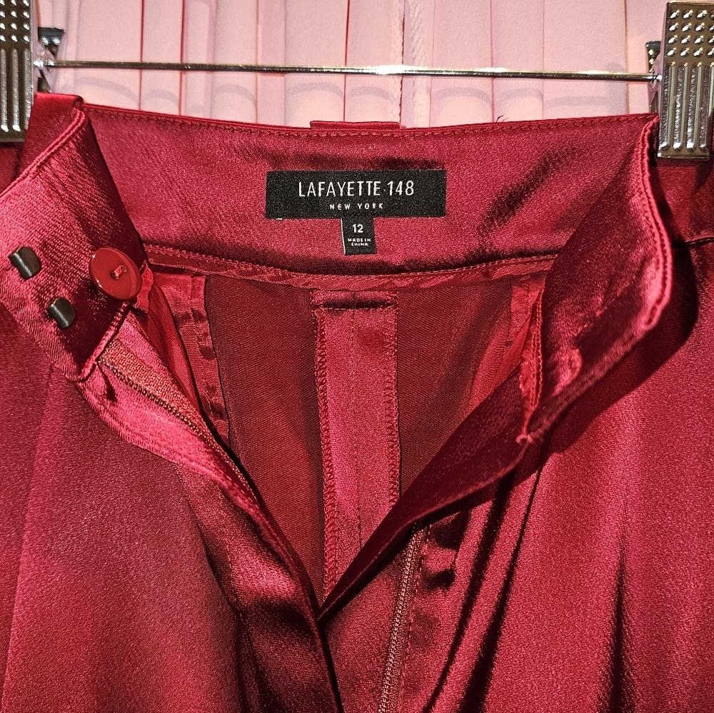 Lafayette 148 New York Satin Suit in Deep Red - Picture 8 of 11